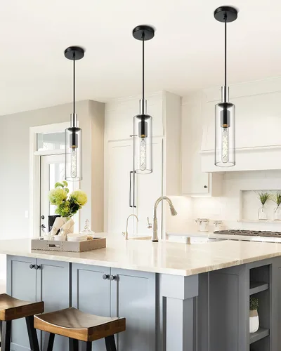 Miniatura 3 de AUTELO Lámparas Colgantes Modernas, Lámpara Colgante de Vidrio de 1 Luz, Luminarias Colgantes Industriales en Acabado de Metal Negro con Vidrio