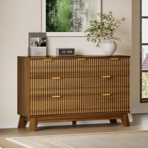 Miniatura 11 de BORNOON Cómoda alta de 46" para dormitorio, cómoda de 6 cajones acanalados, cómoda moderna de madera con almacenamiento profundo, correderas