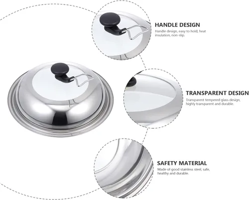 Miniatura 5 de Operitacx Tapa de olla de acero inoxidable Cubierta de wok de acero inoxidable Cubierta universal para ollas Utensilios de cocina Tapa de cocina
