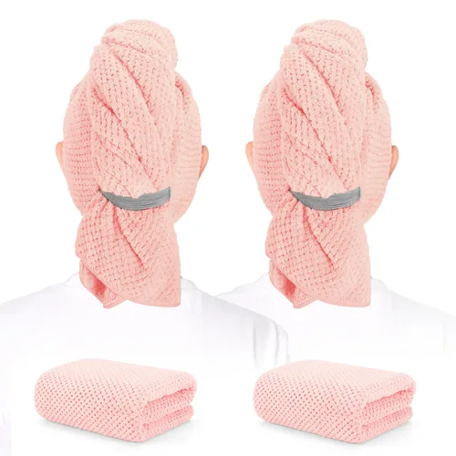 Miniatura 13 de Paquete de 2 toallas de microfibra para el cabello - 41 x 24 pulgadas, súper suaves, absorbentes, de secado rápido sin encrespamiento, envoltorio