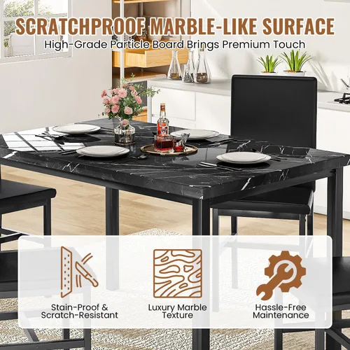Miniatura 7 de Recaceik Juego de mesa de comedor para 4, mesa de cocina y sillas con mesa de mármol sintético y 4 sillas tapizadas de cuero para cocina, comedor