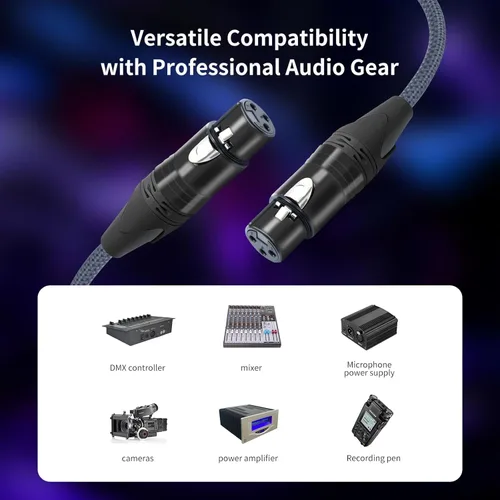 Miniatura 2 de Cable de audio de equilibrio de 3 pines hembra a hembra, cables de conexión de micrófono de 3 pines, cables de conexión XLR hembra a hembra DMX