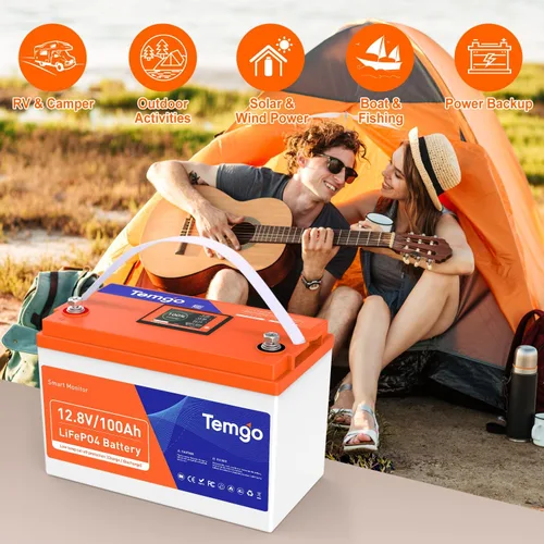 Miniatura 7 de TEMGO Batería de litio LiFePO4 de 12 V/100 Ah con corte de baja temperatura, pantalla inteligente táctil y monitoreo por APP, BMS de 100 A