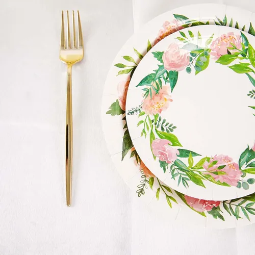 Miniatura 2 de Efavormart - Paquete de 25 platos de papel de primera calidad de flores primaverales de 9 pulgadas; platos llanos desechables de alta resistencia