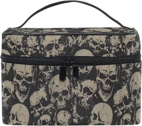 Miniatura 30 de Bolsa de maquillaje, bolsa organizadora de maquillaje de viaje con estampado de leopardo rosa, neceser para niñas, mujeres y mujeres, Geométrico 115