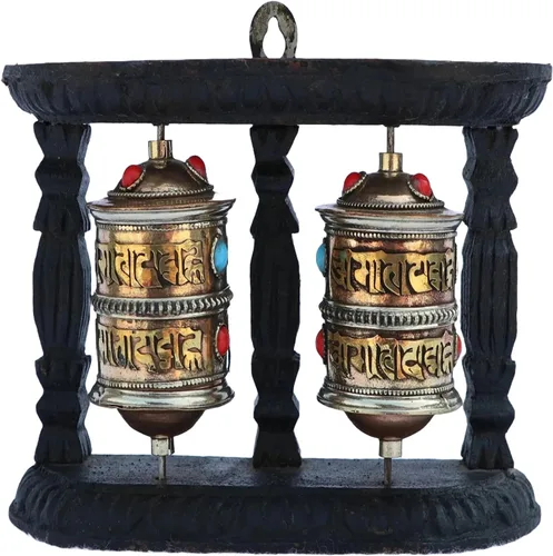 Miniatura 2 de Himalayan Craft Rueda de oración tibetana giratoria para colgar en la pared, diseño budismo "Om Mane Padme Hum" Mantra giratoria, hecha a mano