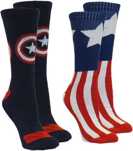 Marvel Calcetines deportivos Capitán América para hombre, paquete de 2 pares, talla de calcetín 10-13/talla de zapato 6-12