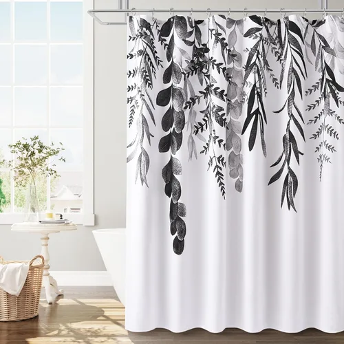 Miniatura 27 de BOODII Cortinas de ducha negras de 36 x 72 pulgadas, cortina de ducha de eucalipto de primavera para baño, cortina de baño con textura de flameado