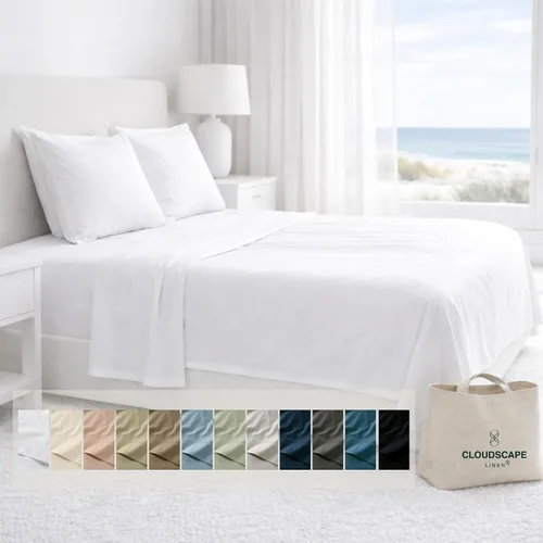 Miniatura 62 de Cloud Scape Linen - Juego de sábanas de algodón egipcio de doble capa, tamaño individual, tejido de satén de fibra larga, juego de 3 piezas, ropa