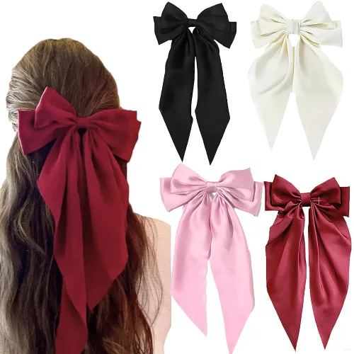 Miniatura 14 de Lazos para el cabello para mujeres - 3 piezas de grandes pinzas de cinta con borlas de cola larga, grandes pasadores de pelo para niñas