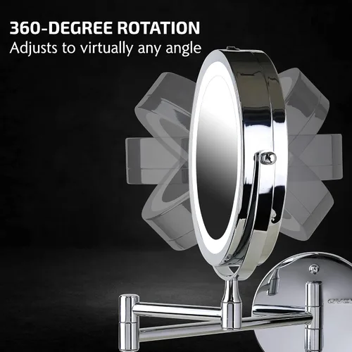 Miniatura 6 de Espejo de maquillaje iluminado OVENTE de 6.8" montado en pared, aumento 1X y 7X, LED doble cara ajustable y redonda, brazo extendible, retráctil