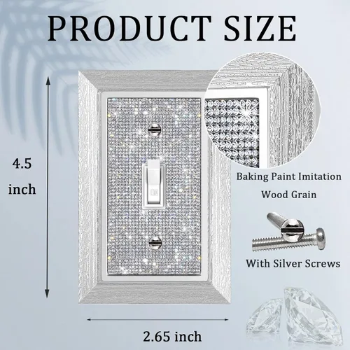 Miniatura 2 de 4 piezas de diamantes de imitación de imitación de madera de grano de pared cubierta de interruptor de luz de palanca, cubierta decorativa duradera