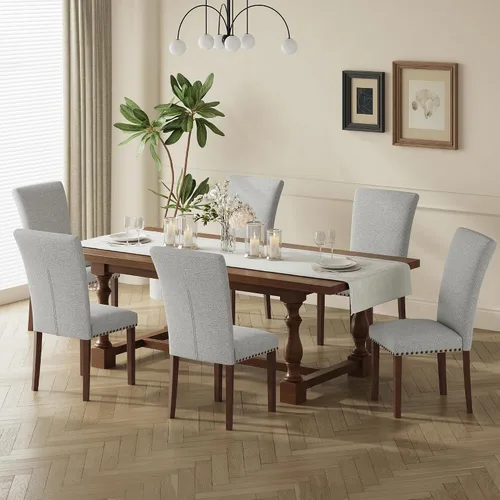 Miniatura 27 de COLAMY Juego de 2 sillas de comedor tapizadas Parsons, sillas de tela para comedor y cocina con detalle de cabeza de clavo y patas de madera