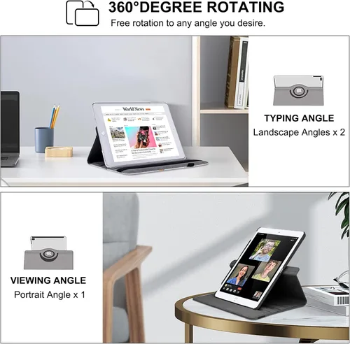 Miniatura 5 de Funda giratoria para iPad de 9.7 pulgadas 2018 2017 / Funda para iPad Air 2 - Funda protectora con soporte giratorio de 360 grados y función