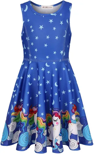 Miniatura 2 de LaBeca - Vestido sin mangas o de manga larga para niñas, vestidos casuales con diseño de unicornio o sirena para niñas pequeñas o grandes