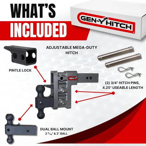 Miniatura 5 de GEN-Y Hitch Enganche de caída ajustable de 6 pulgadas con doble bola GH-0161, GH-0162 bloqueo de punta para receptor de 2.5 pulgadas - Capacidad