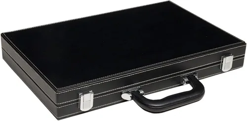 Miniatura 5 de Juego de backgammon de viaje, cuero sintético, campo de juego de terciopelo, 15 pulgadas, negro/gris