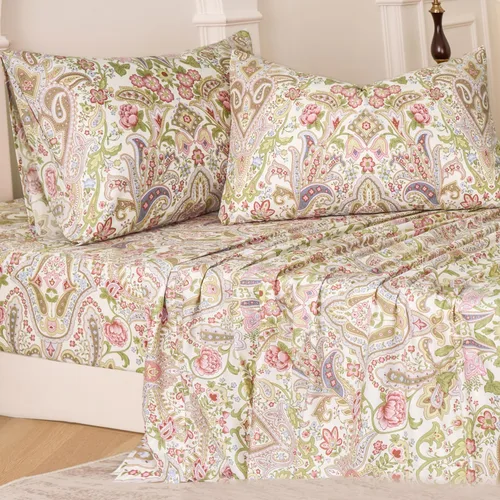 Miniatura 20 de Juego de sábanas de cama floral azul 100% algodón percal tamaño King, diseño vintage chic shabby, con patrón de peonía, ropa de cama suave y Monet