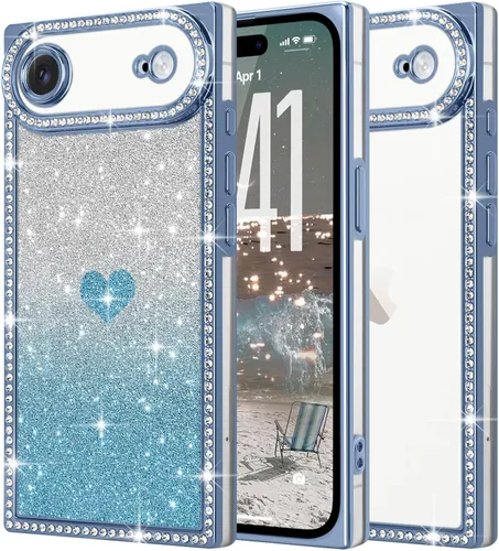Miniatura 31 de Funda para iPhone 13, funda de diamantes de imitación de lujo con patrón de corazón de amor de cristal [papel con purpurina extraíble], parachoques