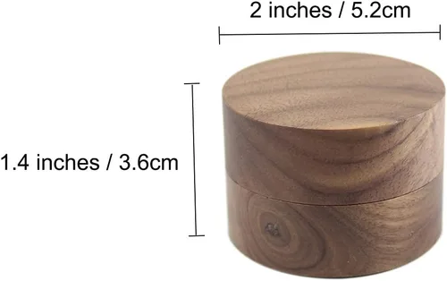 Miniatura 6 de Caja de anillo de compromiso pequeña de madera de nogal rústico, mini caja redonda de madera maciza para almacenamiento de anillos de boda