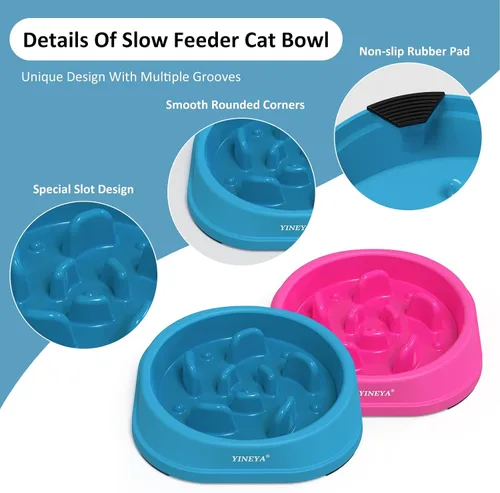 Miniatura 4 de YINEYA 2 cuencos de alimentación lenta antiasfixia para perros de tamaño pequeño, cuenco de alimentación lenta para gatos, suministros