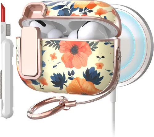 Miniatura 23 de TATOFY Funda protectora para AirPods 1 y 2, elegante funda protectora duradera con patrones de flores bonitas y llavero con clip