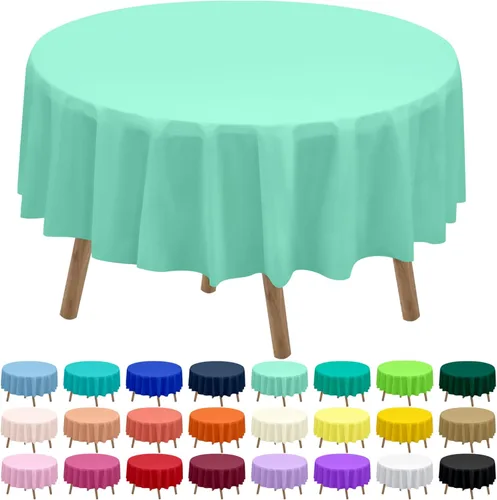 Miniatura 9 de Paquete de 2 manteles de plástico desechables de 84 pulgadas de color azul aguamarina, manteles circulares para baby shower, baby shower, PEVA, azul