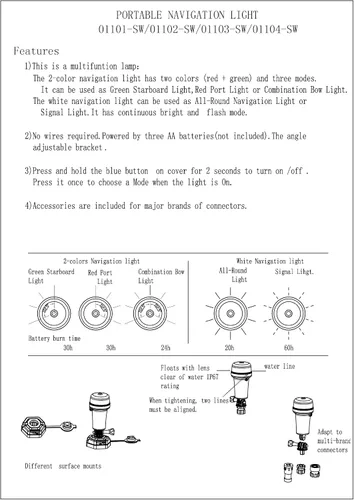 Miniatura 5 de Pactrade Marine Luces de navegación para barcos LED - Luces de navegación rojas y verdes alimentadas por batería para barcos - Adaptador y soportes