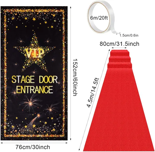 Miniatura 3 de Timtin Pancarta de entrada VIP para fotografía con alfombra roja, accesorios de paparazzi, alfombra de 2.6 x 15 pies, cinta adhesiva de doble cara