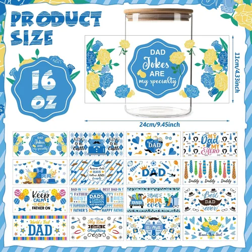 Miniatura 3 de Kosiz 16 Hojas de Vinilo Adhesivo UV para Tazas, Adhesivos de Envoltorio de Taza para Regalo del Día del Padre, Vinilos de Transferencia