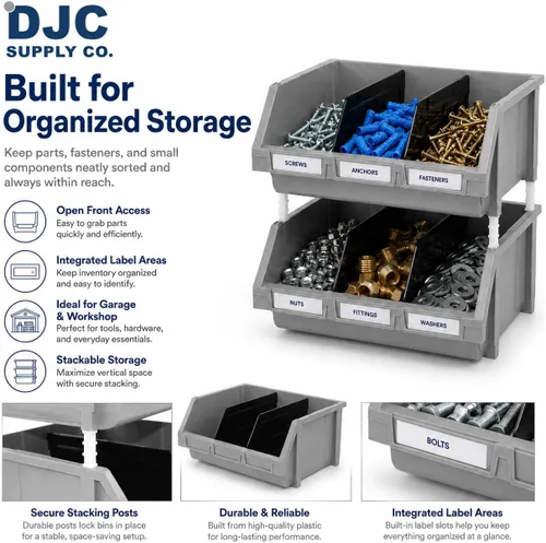 Miniatura 3 de Paquete de 2 contenedores apilables extragrandes de almacenamiento – 16.5 x 14.5 x 6.9 pulgadas, organizador resistente, diseño colgante y de GRIS 2