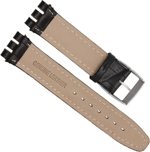 Miniatura 3 de Correa de reloj de hebilla de acero inoxidable de cuero de vaca de grano de cocodrilo para Swatch