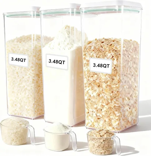 Miniatura 9 de Recipientes herméticos apilables con tapas, almacenamiento hermético de alimentos, recipientes de almacenamiento de despensa de cocina para 15