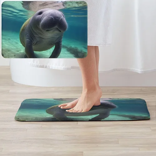 Miniatura 6 de Tapete para puerta delantera, bonito tapete de bienvenida con estampado de animales marinos y manatíes, absorbente, antideslizante, tapete