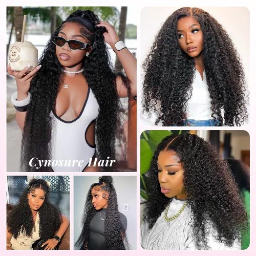 Miniatura 8 de CYNOSURE Pelucas de encaje frontal 13x4 de cabello humano prearrancado, densidad del 180%, brasileña rizada con encaje frontal, peluca con cabello