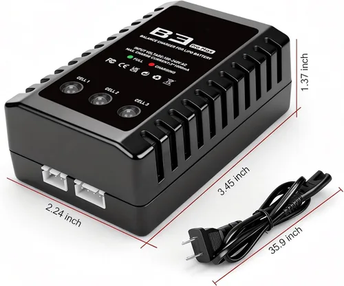 Miniatura 6 de Cargador de Batería LiPo 2S-3S RC Cargador de Balance Compacto para Baterías LiPo 7.4-11.1V (Negro)
