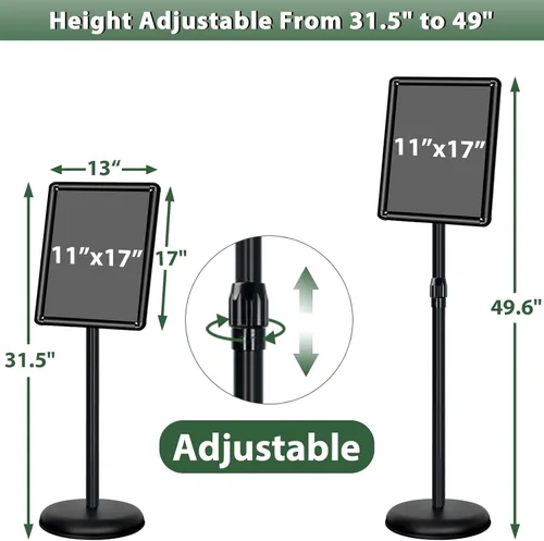 Miniatura 2 de Paquete de 6 soportes para letreros de pedestal de 11 x 17 pulgadas, soporte de exhibición ajustable para pedestal, soporte de aluminio para Negro