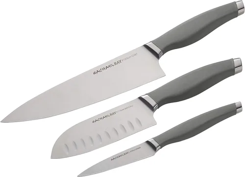 Rachael Ray Juego de cuchillos japoneses de acero inoxidable con fundas, cuchillo de chef de 8 pulgadas, cuchillo Santoku de 5 pulgadas y cuchillo