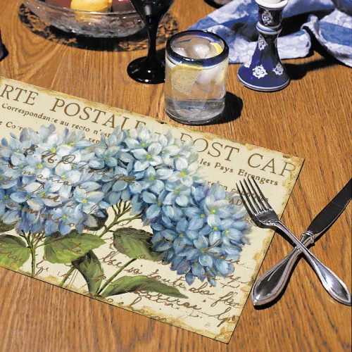 Miniatura 2 de CounterArt Mantel individual de papel, hortensias azules, paquete de 24