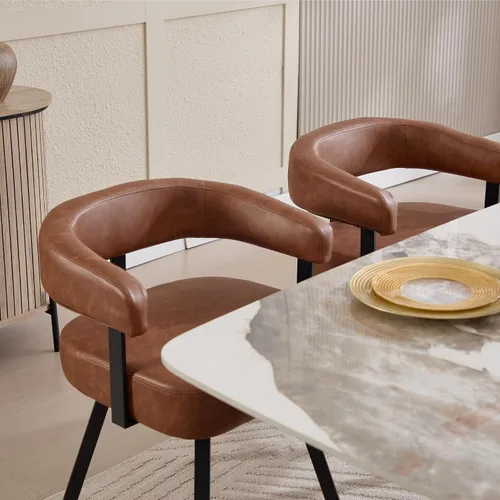 Miniatura 8 de DUOMAY Juego de 2 sillas de comedor de piel sintética, sillas de cocina curvadas con respaldo abierto con patas de metal, modernas sillas laterales