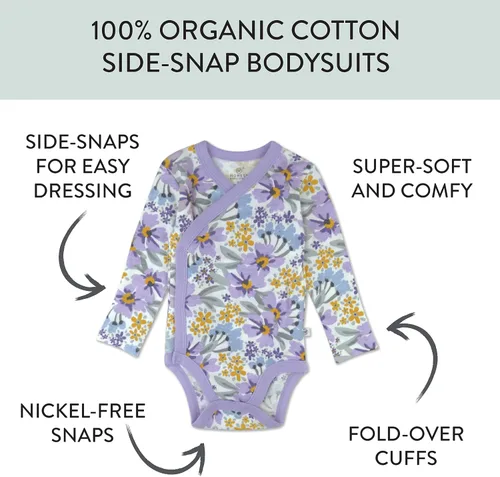 Miniatura 3 de HonestBaby unisex-baby 3-pack Long Sleeve Side-snap Kimono Bodysuits Organic Cotton for Infant Baby Boys, Girls, Unisex