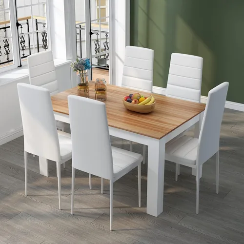 Miniatura 5 de Mondeer - Juego de mesa de comedor para 4, mesa de cocina con sillas de respaldo alto de piel sintética, juego de comedor y oficina en casa que