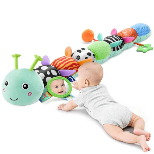 Juguetes para Bebés Sensoriales Musicales de Animales de Peluche para Infantes de 0-3-6-12 Meses Tiempo Boca Abajo Recién Nacido, Oruga de Peluche
