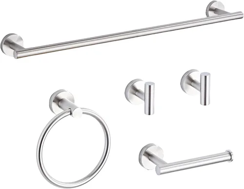 Miniatura 12 de Juego de accesorios de baño de oro cepillado de 5 piezas con toalleros para baño, juego de barras para toallas de baño de acero inoxidable SUS304