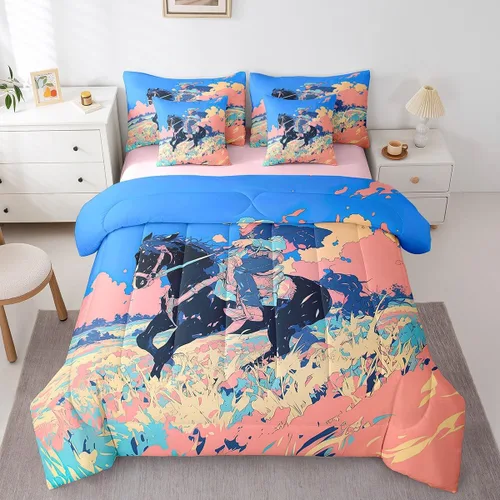 Miniatura 22 de Erosebridal Juego de edredón de 7 piezas con diseño de piano, cama Queen en una bolsa, juego de ropa de cama retro con notación musical de guitarra