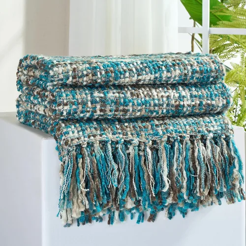 Miniatura 17 de Manta Throw de Punto de Cable Verde Multicolor para Sofá, 50"X60" Manta Texturizada Estilo Bohemio para Decoración del Hogar, Manta de Punto Grueso