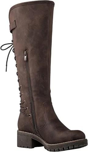 Miniatura 3 de GLOBALWIN - Botas de combate de equitación altas con cordones para mujer, cómodas botas góticas de motocicleta para mujer con cremallera y tacón