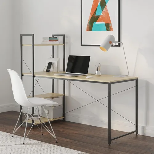 Miniatura 12 de Ames - Escritorio reversible para computadora de juegos de 47 pulgadas con estantes ajustables, escritorio de oficina en casa, gestión de cables