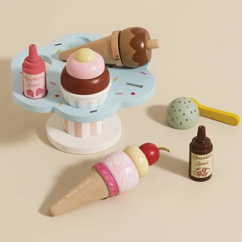 Miniatura 3 de Le Toy Van - Juguete educativo de madera Honeybake Helado de Carlo de madera colorido Juguete de imitación de helado 12 piezas - Grandes regalos