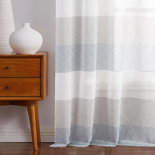 Miniatura 4 de Vision Home Cortinas traslúcidas a rayas color gris y azul ahumado, paneles de ventana rústicas de lino de 63 pulgadas de largo, cortinas rústicas